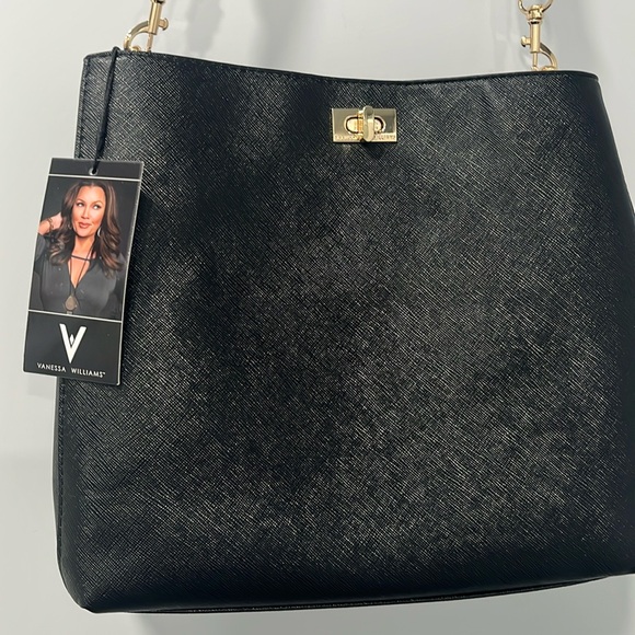Vanessa Williams Handbags - Vanessa Williams Posh Hobo Bag, Black Faux Saffiano Leather NWT